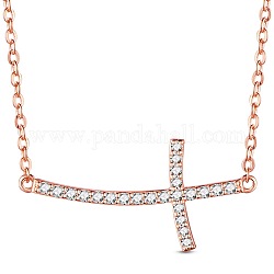 Ожерелье Shegrace Fashion 925 из стерлингового серебра, Micro Pave класс AAA кубического циркония боковые поперечные соединения, розовое золото , 15.7 дюйм (40 см)