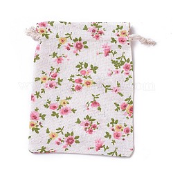 Bolsas de embalaje de arpillera, bolsas de cordón, rectángulo con el modelo de flor, colorido, 17.7~18x13.1~13.3 cm
