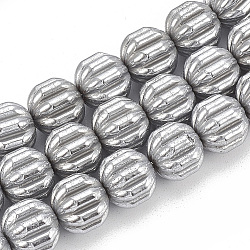 Electroplate Non-magnetic Synthetic Hematite Corrugated Beads Strands, Pumpkin, Platinum Plated, 8x8mm, Hole: 1mm, about 52pcs/strand, 15.7 inch