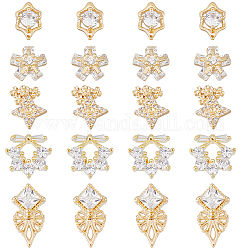DICOSMETIC 20Pcs 5 Style Brass Micro Pave Clear Cubic Zirconia Cabochons, Mixed Shape, Real 18K Gold Plated, 8.5~14x6.5~10.5x2~5mm, 4pcs/style