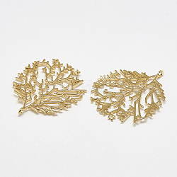 Brass Links connectors, Tree, Real 18K Gold Plated, 36x32.5x1.5mm, Hole: 2mm
