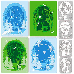 森のテーマ炭素鋼切削ダイスステンシル  DIYスクラップブッキング用  フォトアルバム  装飾的なエンボス紙カード  ステンレス鋼色  鹿の模様  97~119x74~91x0.8mm  4個/セット