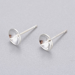 304 Stainless Steel Post Stud Earring Settings For Half Drilled Beads, Silver Color Plated, 13.5x6mm, Tray: 5.5mm, Pin: 0.8mm
