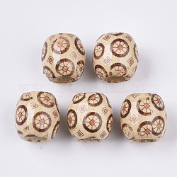 Perles de gros trous en bois naturel imprimé, baril, sans plomb, papayawhip, 16x14.5~16.5mm, Trou: 7.5mm