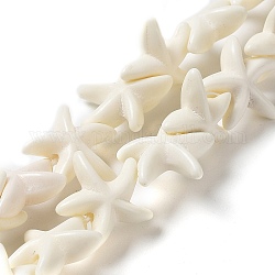 Hilos de perlas sintéticas teñidas de turquesa, estrella de mar, blanco floral, 13.4~15x13.5~14.8x5.2~5.5mm, agujero: 0.6 mm, aproximamente 32 pcs / cadena, 14.21'' (36.1 cm)