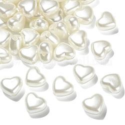 200 pz acrilico opaco imitazione perla beada, cuore, bianco, 7.5x9x5mm, Foro: 1.4 mm