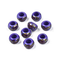 Undurchsichtige Unterlegscheibe-Perlen aus Acryl mit Blumendruck, Großloch perlen, Schieferblau, 15x9 mm, Bohrung: 7 mm