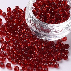 6/0 Glass Seed Beads, Silver Lined Round Hole, Round, Dark Red, 4mm, Hole: 1.5mm, about 4500 beads/pound