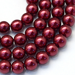 Abalorios de abalorios redondas de abalorios de vidrio perlado pintado para hornear, de color rojo oscuro, 12mm, agujero: 1.5 mm, aproximamente 70 pcs / cadena, 31.4 pulgada
