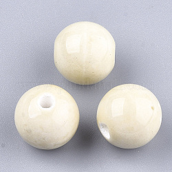 Perles en porcelaine manuelles, porcelaine émaillée lumineux, ronde, vieille dentelle, 14~14.5x13.5~14mm, Trou: 2.5~3mm