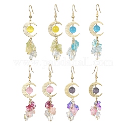 4 Paar zweifarbige Stern-Ohrhänger aus Glas, Goldene Messing-Mond-Ohrringe für Damen, Mischfarbe, 4 mm, 61x16.5 Paar / Farbe