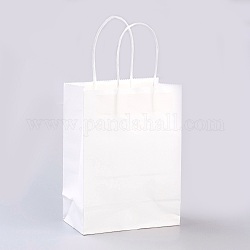 Sacs en papier kraft de couleur pure, sacs-cadeaux, sacs à provisions, avec poignées en ficelle de papier, rectangle, blanc, 27x21x11 cm