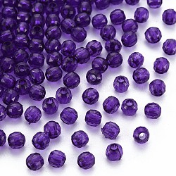 Perles en acrylique transparente, facette, ronde, violet, 4x4mm, Trou: 1.5mm, environ 16100 pcs/500 g