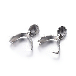 201 Stainless Steel Pendant Pinch Bails, Stainless Steel Color, 12.5x13.5x5mm, Hole: 5x3.5mm, Pin: 0.5mm