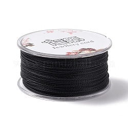 Cordón redondo de poliéster encerado, cuerda retorcida, negro, 1mm, alrededor de 49.21 yarda (45 m) / rollo