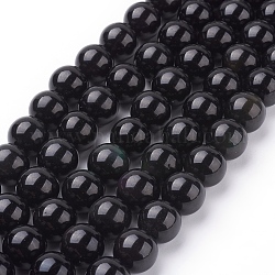 Natürlichen Obsidian Perlen Stränge, Runde, Klasse AA, schwarz und bunt, 12 mm, Bohrung: 1 mm, ca. 33 Stk. / Strang, 15.7 Zoll
