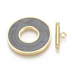 304 Edelstahl-Toggle-Haken, mit Emaille, Ring, golden, Grau, Ring: 29.5x2 mm, Innendurchmesser: 12 mm, Bar: 21x7x3 mm, Bohrung: 2 mm