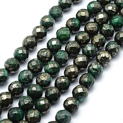 Fili di perline di pirite naturale tinto, sfaccettato, tondo, verde, 8mm, Foro: 1 mm, circa 50pcs/filo, 15.7 pollice (40 cm)