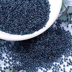 MIYUKI Round Rocailles Beads, Japanese Seed Beads, 11/0, (RR347) Dark Blue Lined Aqua AB, 2x1.3mm, Hole: 0.8mm, about 1111pcs/10g