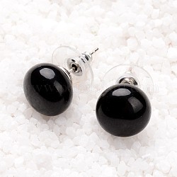 Agate noire boucles d'oreille, avec les accessoires en laiton de tonalité de platine, 21.5x12mm, pin: 0.7 mm