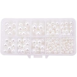PandaHall Elite about 220pcs 5 Assorted Size(5/6/8/10/12mm) Half Drilled Pearl Beads For Jewellery Making, Home Decoration