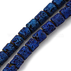 Fili di perle di roccia lavica naturale elettrodeposta, colonna, blu placcato, 4~4.5x2~2.5mm, Foro: 1 mm, circa 154pcs/filo, 16.54'' (42 cm)
