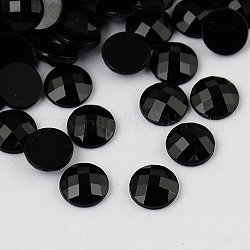 Cabochons en acrylique avec strass de taiwan, dos plat et à facettes, demi-rond / dôme, noir, 13x4mm