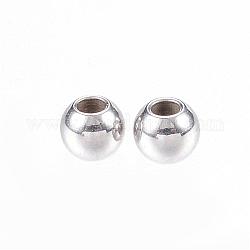 304 Edelstahl-Abstandhalter-Perlen, Runde, Edelstahl Farbe, 3x2 mm, Bohrung: 1~1.2 mm