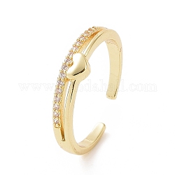 Открытое кольцо-манжета в форме сердца из прозрачного кубического циркония, украшения из латуни для женщин, золотые, внутренний диаметр: 16 мм
