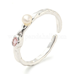Открытое кольцо-манжета из натурального жемчуга со стразами, Латунное пальцевое кольцо, серебряные, размер США 7 (17.3 мм)