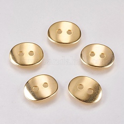 201 Stainless Steel Button, Oval, Golden, 14x10.5x1mm, Hole: 1.5mm