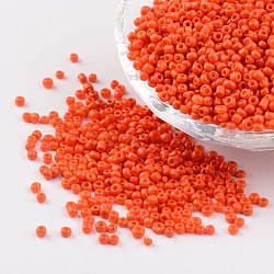 12/0 perline da 1.5~2 mm di vernice per cottura in vetro perline distanziate sciolte, arancio rosso, Foro: 0.5~1 mm, circa 2890pcs/50g