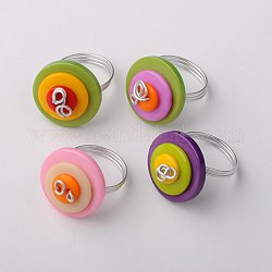 Acryl flache runde Taste Ringe, mit Harz-Taste und Aluminiumdrähte, silberfarben plattiert, Mischfarbe, 16~17 mm
