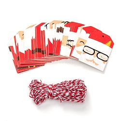 Etichette regalo in carta, cartellini, con spago di iuta, per decorazioni a tema natalizio, Babbo Natale, 7x4.5x0.05cm, Foro: 4 mm, 50pcs/scatola