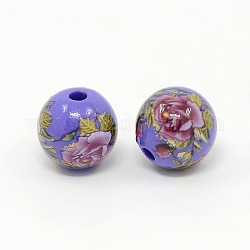 Blume gedruckt undurchsichtigen Acryl runde Perlen, Schieferblau, 14 mm, Bohrung: 2 mm