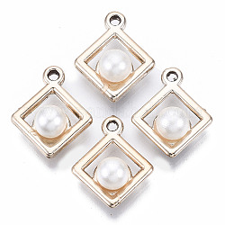 Pendenti di perle imitazione plastica abs, con risultati acrilici placcianti uv, rombo, oro chiaro, 17.5x14.5x7.5mm, Foro: 2 mm