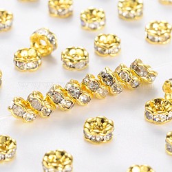 Brass Rhinestone Spacer Beads, Grade AAA, Wavy Edge, Nickel Free, Golden Metal Color, Rondelle, Crystal, 4x2mm, Hole: 1mm