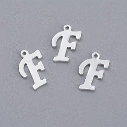 201 Stainless Steel Pendants, Letter, Silver Color Plated, Letter.F, 14x9x1mm, Hole: 1mm