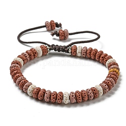 Bracelet de perles tressées réglable en pierre de lave naturelle teint en disque, avec les accessoires en pvc, rouge indien, diamètre intérieur: 2-1/8~3-3/8 pouce (5.3~8.5 cm)