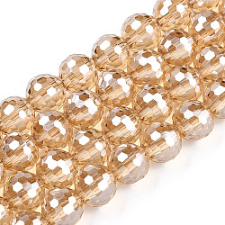 Chapelets de perles en verre électroplaqué, couleur arc-en-plaqué, facetté (96 facettes), ronde, verge d'or, 8mm, Trou: 1mm, Environ 72 pcs/chapelet, 21.8 pouce