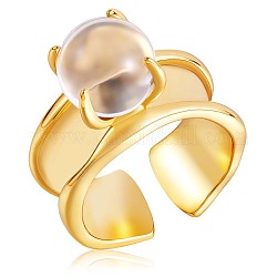 925 anneau de manchette ouvert en argent sterling, bague perlée ronde en cristal de quartz naturel pour femme, or, nous taille 5 1/4 (15.9mm)
