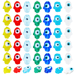 Nbeads 42pcs 7 Farben handgemachtes böses Auge Bunte Malerei Perlenstränge, Hamsa Hand, Mischfarbe, 14~15x10x4 mm, Bohrung: 1 mm, 6 Stk. je Farbe