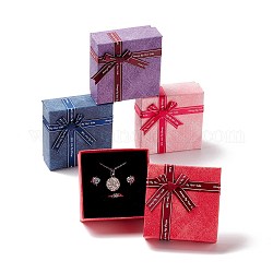 Square Cardboard Jewelry Set Boxes, with Bowknots and Sponges Inside, Mixed Color, 7.5x7.5x3.5cm, Inner Diameter: 69x69mm