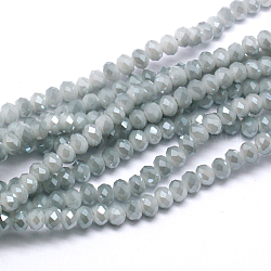 Electroplate Imitation Jade Glass Bead Strands, Full Rainbow Plated, Faceted, Rondelle, Light Steel Blue, 3x2mm, Hole: 0.5mm, about 147pcs/strand, 13 inch