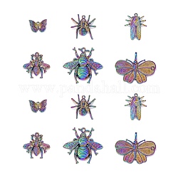 12pcs 6 pendentifs en alliage sur le thème des insectes de style, sans cadmium et sans plomb, couleur arc en ciel, 2 pièces / style