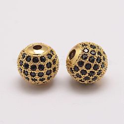 Perline zirconi micro pave  in ottone, tondo, oro, 10x9.5mm, Foro: 2 mm