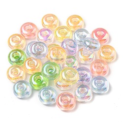 Placage uv transparent perles européennes acryliques irisées arc-en-ciel, Perles avec un grand trou   , rondelle, couleur mixte, 16x8mm, Trou: 5mm