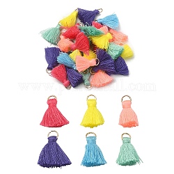 30Pcs 6 Colors Polycotton(Polyester Cotton) Tassel Pendant Decorations, with Iron Findings, Mixed Color, 20~30x7~8mm, Hole: 5mm, 5Pcs/color