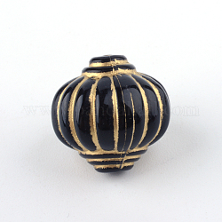 Perles acryliques de placage lanterne, métal doré enlaça, noir, 14x14mm, Trou: 2mm, environ 368 pcs/500 g
