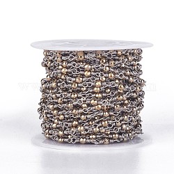 Chaînes à perles synthétiques non magnétiques fabriquées à la main, non soudée, avec les accessoires en laiton, avec bobine, facette, ronde, platine, or, 3mm, environ 32.8 pied (10 m)/rouleau